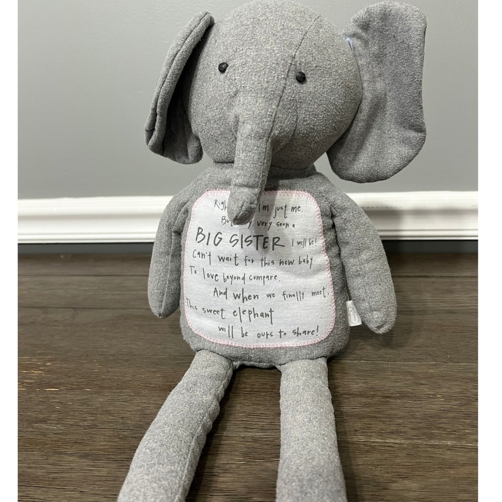 Mud Pie Big Sister Elephant Plush Stuffed Animal Baby Announcement Gray Safari